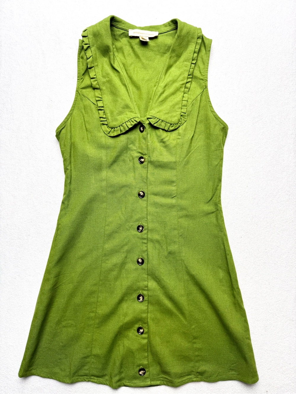 Monteau Green Ruffle-Collar Button-Front Mini Dress